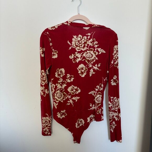 Aeropostale long sleeve wrap front red floral bodysuit, M - Picture 4 of 4